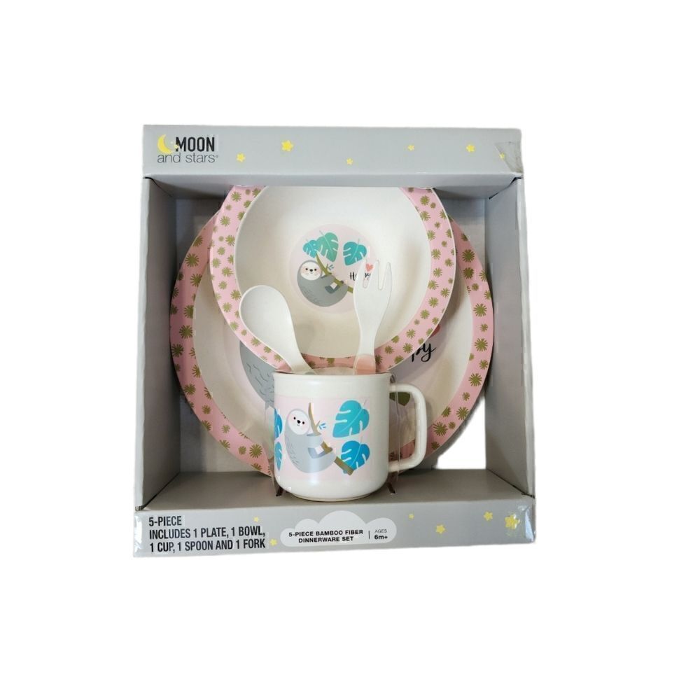 New Star and Moon Baby Bamboo Dinerware Sloth Baby Set Gift for Girls